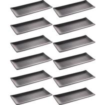 Kit 12 Travessas para Servir Sushi Sashimi Melamina 35x16cm Pratos Retangulares Pretos Tóquio Lyor
