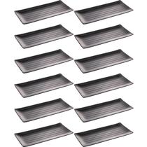 Kit 12 Travessas para Servir Sushi Sashimi Melamina 35x16cm Pratos Retangulares Pretos Tóquio Lyor