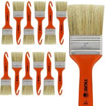 Kit 12 Trinchas Pinceis Tigre Porta Móveis Madeira Verniz Cabo Plástico Cerdas Animais Brancas Natural Pelos Pequena 5,08cm 2" Polegadas 696