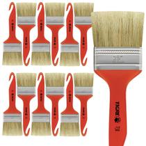 Kit 12 Trinchas Pinceis Tigre Porta Móveis Madeira Verniz Cabo Plástico Cerdas Animais Brancas Natural Pelos Pequena 5,33cm 2.1/2" Polegadas 696