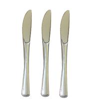 Kit 12 un Facas Refeição Luxo Plástico Prata 19,5cm Festa