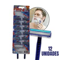 Kit 12 Unidades Barbeador com 3 Lâminas Antialérgicas Descartável Premium para Depilação e Barba