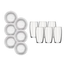 Kit 12 Unidades Com 6 Copos Oca 300ml e 6 Pratos Diamante Luxo