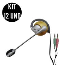 Kit 12 Unidades Fone de ouvido com microfone P2 Home Office Computador Notebook Jogos Headset