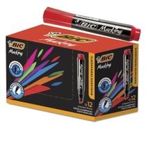Kit 12 Unidades Marcador Permanente Azul Preto Vermelho Recarregável Bic Marking Kit 12 Unidades Marcador Permanente Azul Preto Vermelho Recarregável Bic Marking