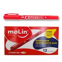 Kit 12 Unidades Marcador Permanete Duas Pontas Vermelha