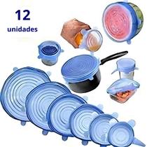 Kit 12 Unidades Tampas de Silicone Transparente Vedação Potes Panelas Alimentos Reutilizáveis Flexíveis Universais Herméticas Ecológicas Ajustáveis Kit 12 Unidades Tampas de Silicone Transparente Vedação Potes Panelas Alimentos Reutilizáveis Flexíveis Universais Herméticas Ecológicas Ajustáveis
