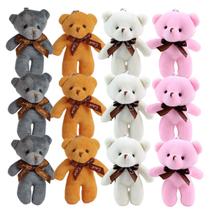 Kit 12 Ursinho de Pelúcia Chaveiro Mini Urso Teddy Com Laço