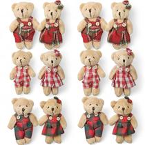 Kit 12 Ursos Natal Pelúcia Casal Ursinho Enfeites Natal 12cm