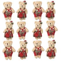 Kit 12 Ursos Natal Pelúcia Casal Ursinho Enfeites Natal 12cm