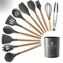 Kit 12 Utensílios Cozinha Premium Silicone Madeira Kit 12 Utensílios Cozinha Premium Silicone Madeira