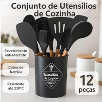 Kit 12 Utensílios Cozinha Silicone Resistente Pronto para Enviar Preto