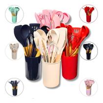 Kit 12 Utensílios De Cozinha Em Silicone Concha Escumadeira Kit 12 Utensílios De Cozinha Em Silicone Concha Escumadeira