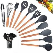 Kit 12 Utensílios De Cozinha Em Silicone E Cabo De Madeira - hmston