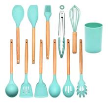 Kit 12 Utensílios De Cozinha Em Silicone E Cabo De Madeira - Pop Shope