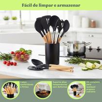 Kit 12 Utensílios De Cozinha Silicone Com Cabos De Madeira