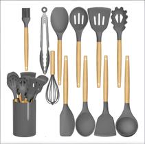 Kit 12 Utensílios De Cozinha Silicone E Madeira Premium Kit 12 Utensílios De Cozinha Silicone E Madeira Premium