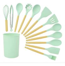 Kit 12 Utensílios De Cozinha Silicone E Madeira Premium