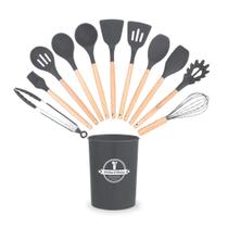 Kit 12 Utensílios de Silicone para Cozinha com Cabo de Madeira e Porta Utensílios Kit 12 Utensílios de Silicone para Cozinha com Cabo de Madeira e Porta Utensílios