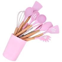 Kit 12 Utensílios Jogo De Cozinha De Silicone Com Espatulas Pincel Batedor Manual - Rosa Kit 12 Utensílios Jogo De Cozinha De Silicone Com Espatulas Pincel Batedor Manual - Rosa