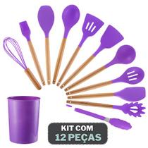 Kit 12 Utensílios Jogo de Cozinha de Silicone com Espatulas Pincel Batedor Manual - Roxo Kit 12 Utensílios Jogo de Cozinha de Silicone com Espatulas Pincel Batedor Manual - Roxo