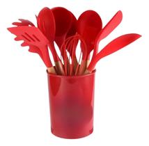 Kit 12 Utensílios Silicone Com Cabo De Madeira Vermelho Kit 12 Utensílios Silicone Com Cabo De Madeira Vermelho