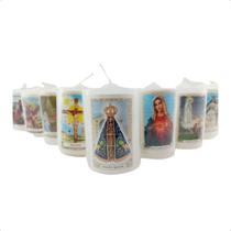 Kit 12 Velas Votiva 3 Dias Branco c/ Imagens de Santos Católicos 120g Parafina Pura