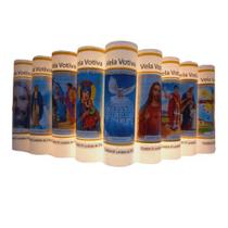 Kit 12 Velas Votivas 7 Dias Com Imagens de Santos Católicos - 210 gr cada - Sete Raios de Luz