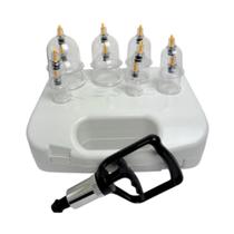 Kit 12 ventosas acrílico e aplicador ventosaterapia maleta