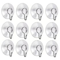 kit 12 Ventosas Silicone C/ Gancho de Metal Vidro Resistente Transparente Utilidades