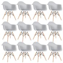 KIT - 12 x cadeiras Charles Eames Eiffel DAW com braços - Base de madeira clara -