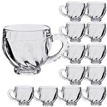 Kit 12 Xícara De Vidro Alça Chá Café Veneza Transparente Com Alça 190ml