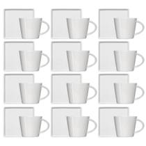 Kit 12 Xícaras de Café 90ml em Porcelana Branca com Pires Quadrado Germer Kit 12 Xícaras de Café 90ml em Porcelana Branca com Pires Quadrado Germer