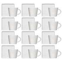 Kit 12 Xícaras de Café 90ml em Porcelana Branca com Pires Quadrado Germer
