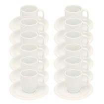 Kit 12 Xícaras de Café Com Pires 65ml Em Porcelana Branca Kit 12 Xícaras de Café Com Pires 65ml Em Porcelana Branca