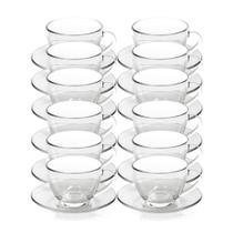 Kit 12 Xícaras de Chá Vidro com Pires Em Casa Tem 230ml Kit 12 Xícaras de Chá Vidro com Pires Em Casa Tem 230ml