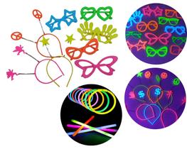 Kit 120 Adereços Óculos Tiaras Pulseiras Neon Festa Balada