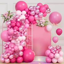 Kit 120 Balões Rosa Pink Bexiga P/Arco Desconstruido Completo Decoração Festa - Festball