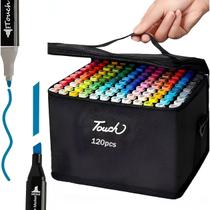 Kit 120 Canetinhas Coloridas Ponta Fina Grossa Colorir Pincel Marcador Desenho Vibrante Estojo Marca Texto Crianças