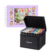 Kit 120 Canetinhas Livro de Colorir Bobbie Goods Ponta Dupla Estojo 50 Páginas