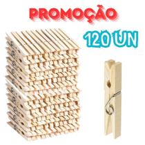 kit 120 Prendedor de Roupa Madeira Pregador Varal Reforcado