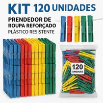 Kit 120 Prendedores de Roupa Reforçados Cores Sortidas Alta Durabilidade