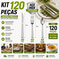 Kit 120 Talheres Inox Garfo, Faca e Colher para Refeições Completas Perfeito para Casa Lanchonete