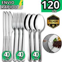 Kit 120 Talheres Inox Garfo, Faca e Colher para Refeições Completas Perfeito para Casa Lanchonete