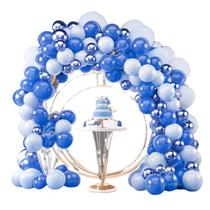 Kit 125 Balões Azul Claro + Escuro + Azul Metalizado - Balão Bexiga Liso Cromado Artigo de Festas e Aniversário