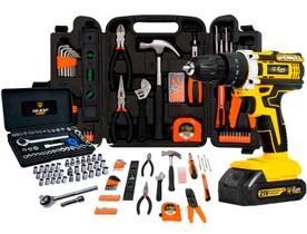 Kit 129 Peças com 40 Peças + Furadeira/Parafusadeira 01 Bateria 21V Com Impacto