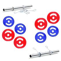 Kit 12kg Anilhas Emborrachadas + 2 Barras 40cm + 4 Presilhas - Rythmoon Kit 12kg Anilhas Emborrachadas + 2 Barras 40cm + 4 Presilhas - Rythmoon