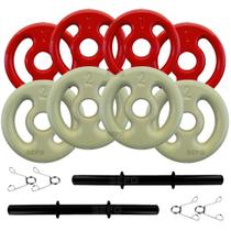 Kit 12Kg Anilhas Emborrachadas com 2 Barras Pretas de 40cm
