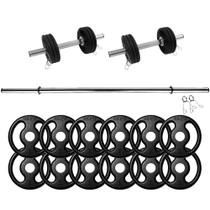 Kit 12Kg em Anilhas de Ferro com 2 Barras 40cm e 1 Barra 1,20m