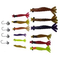 Kit 12Pçs Camarão Artificial + 4Pçs Jig Head - Fishing Sports